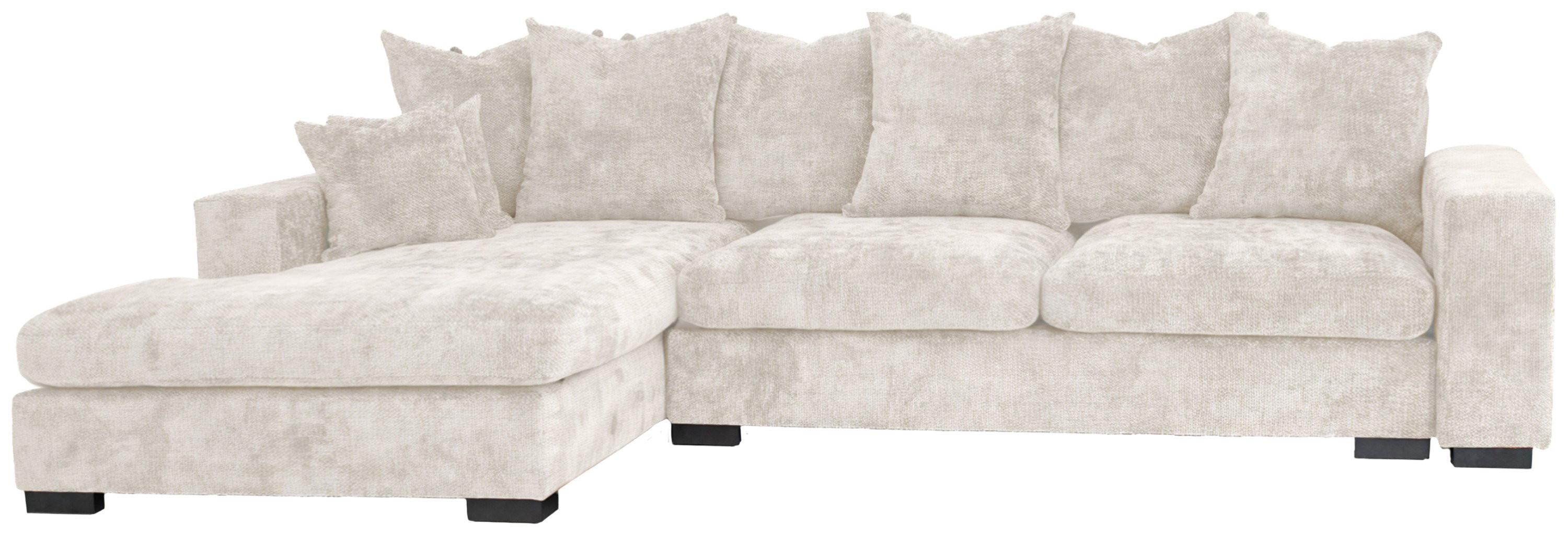 ECKSOFA Dahlia mit Schlaffunktion und Bettkasten in L-Form Links - Creme Chenille 285/92/155 cm - Creme/Schwarz, Kunststoff/Textil (285/155cm) - WFL GROUP