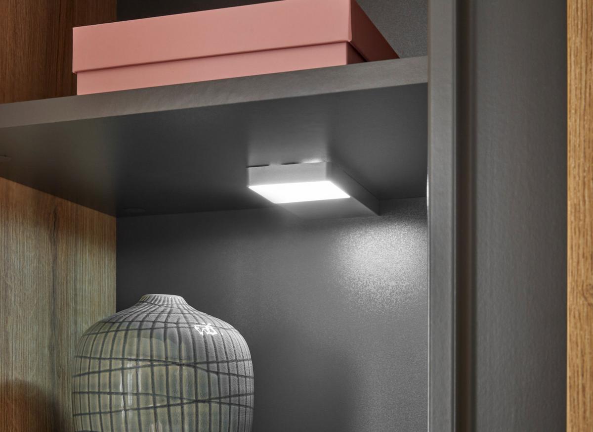 WOHNWAND Evoke Eiche, grau, Wohnkombination Set 5-teilig mit XXL-TV-Schrank, 440 cm - Eichefarben/Grau, Glas/Holz (440/180/40cm) - Furn.Design
