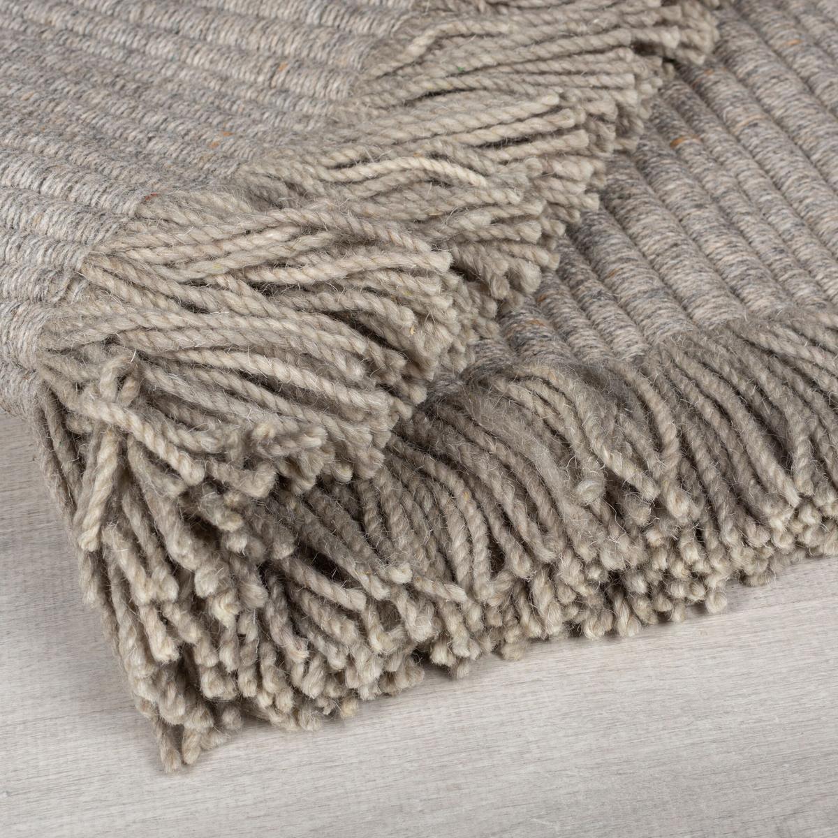 WOLLTEPPICH handgewebt mit Fransen BOYNE, im Landhaus-Stil, Grau, 60 x 230 cm - Grau, Textil (60/230cm) - KADIMA DESIGN