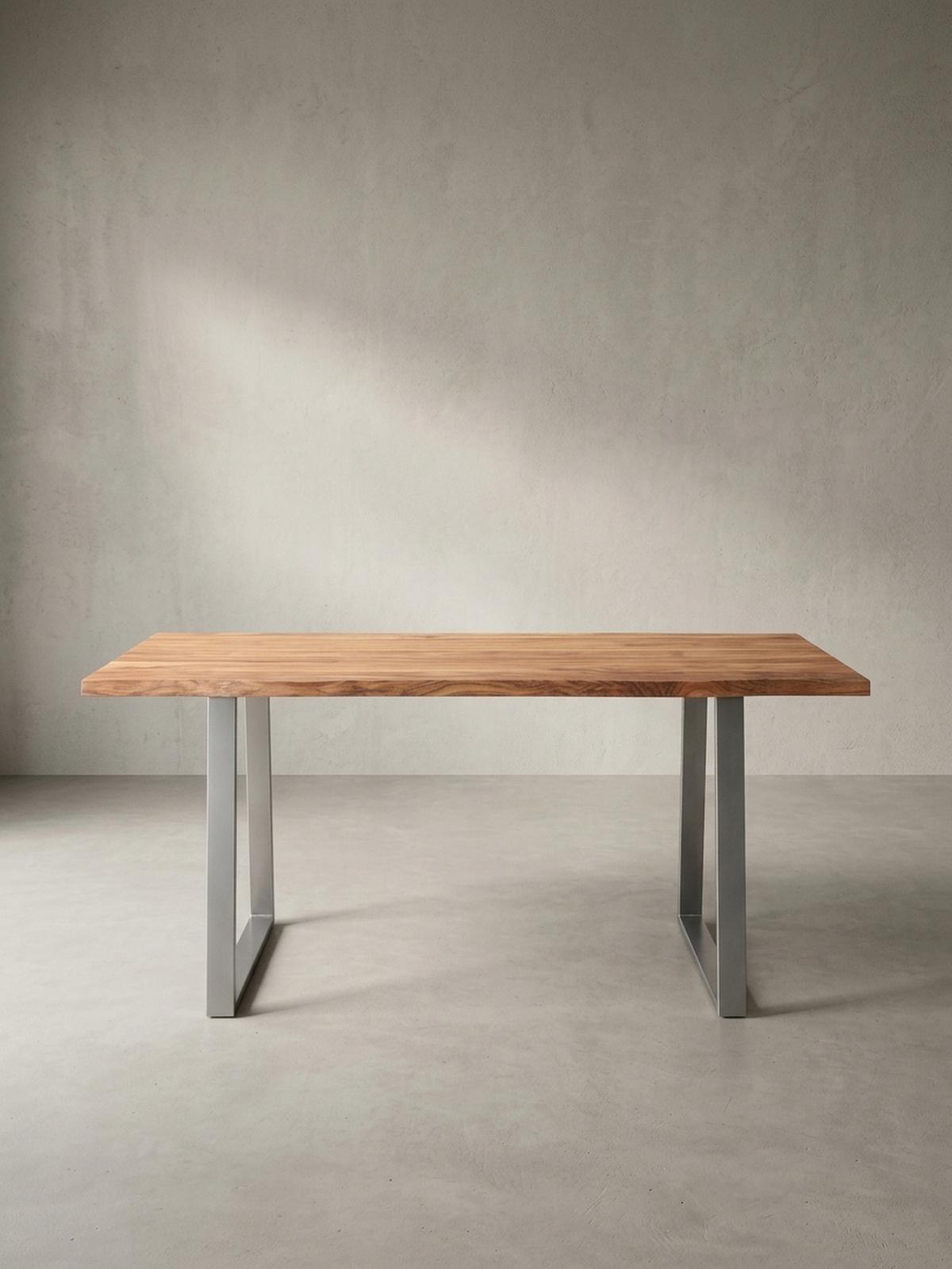 ESSTISCH Massivholz Baumkante Metallgestell Handgefertigt TARN, Goldbraun-Chrom 180x90x76 cm - Chromfarben/Braun, Holz/Metall (90/180/76cm) - KADIMA DESIGN