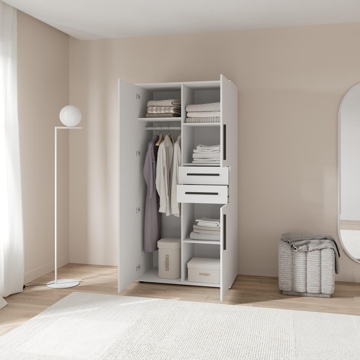 KLEIDERSCHRANK mit 3 Türen und 2 Schubladen in mattweiß 90,4/50/188 cm - Weiß, Holzwerkstoff (50/188/105.9cm) - Calicosy