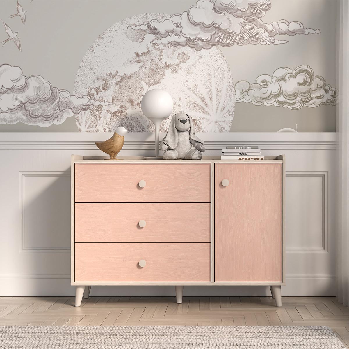 KINDERKOMMODE Alycia Beige - Korallenrosa - Holzeffekt - Pink, Holz (120/85/40cm) - Petits-meubles