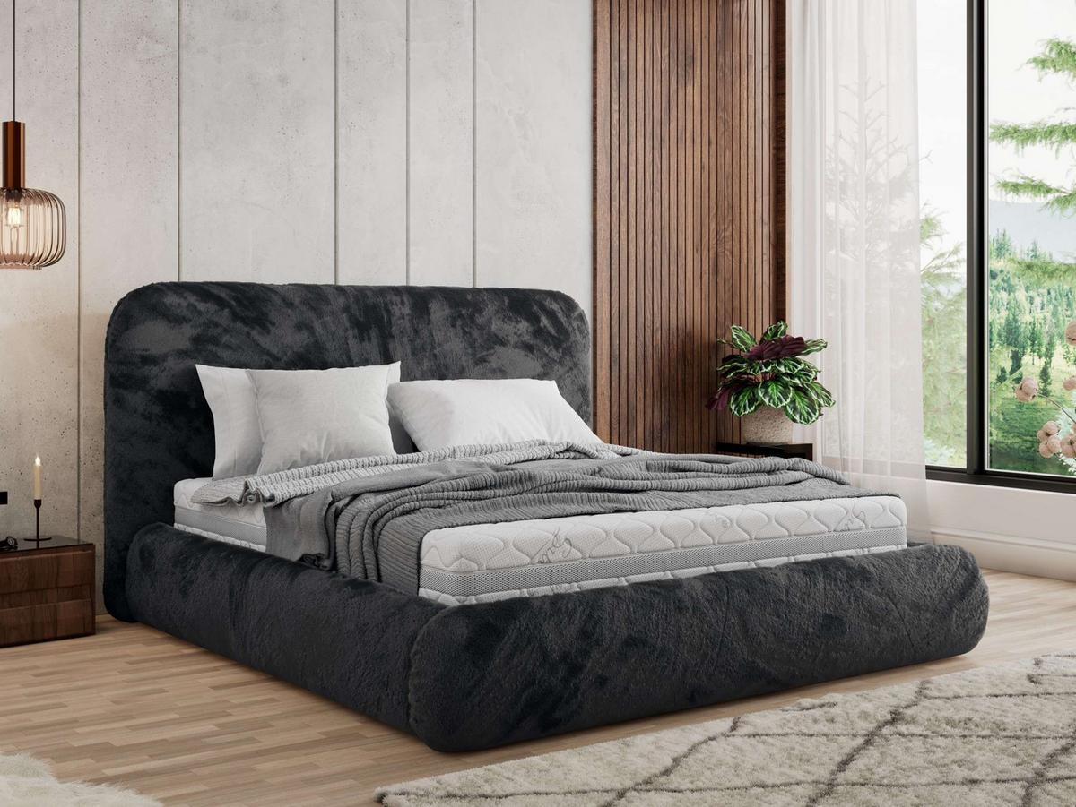 POLSTERBETT BENEA CLASSIC 140/200 - Dunkelgrau Plüsch - ohne Matratze - Dunkelgrau, Textil (140/200cm) - MKS