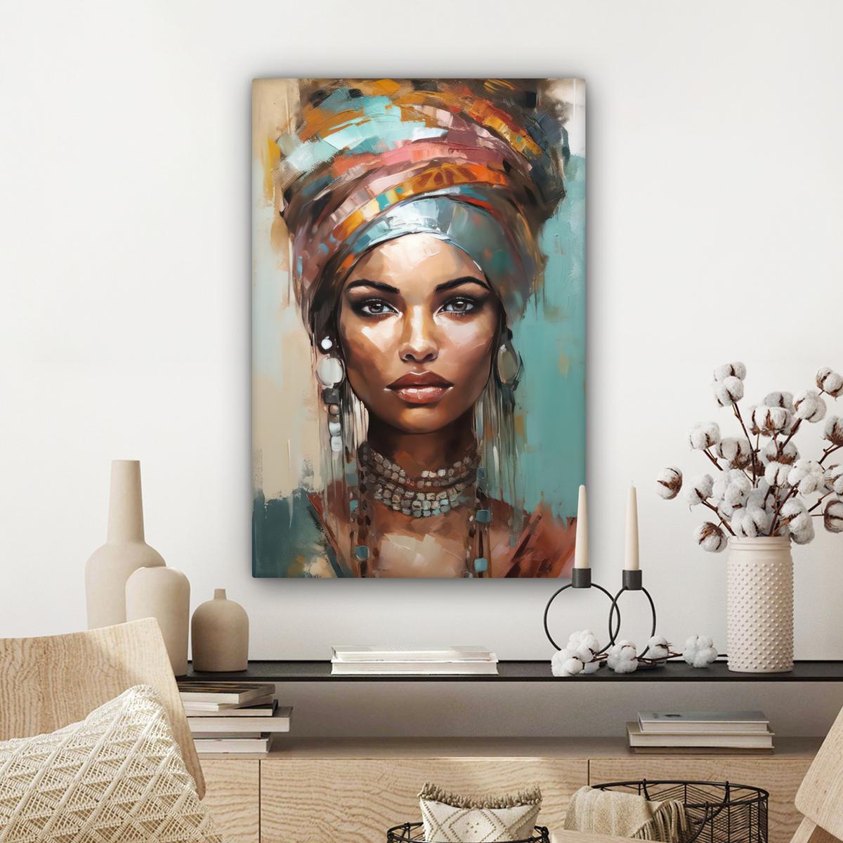 LEINWANDBILD Frau - Kunst - Schmuck - Porträt Wanddeko 40x60 cm - Blaugrau, Textil (40/60cm) - MuchoWow