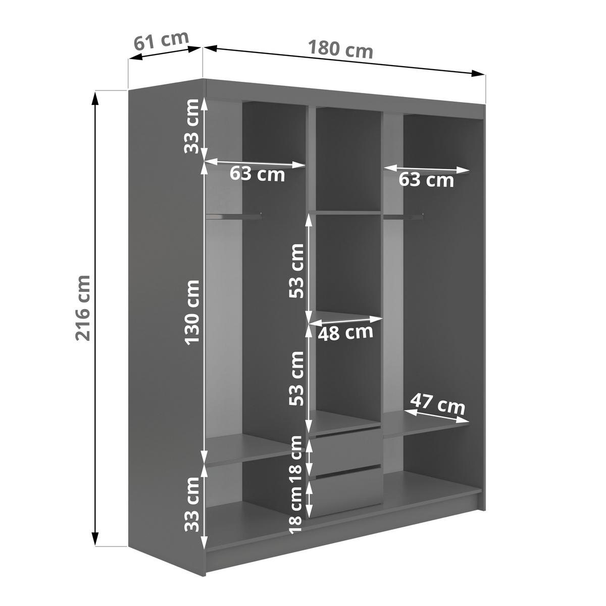 SCHWEBETÜRENSCHRANK mit Lamellen und Schubladen LUMOS - 180 - Grau und Weiß - Alufarben/Weiß, Holzwerkstoff/Metall (180/216/61cm) - MKS