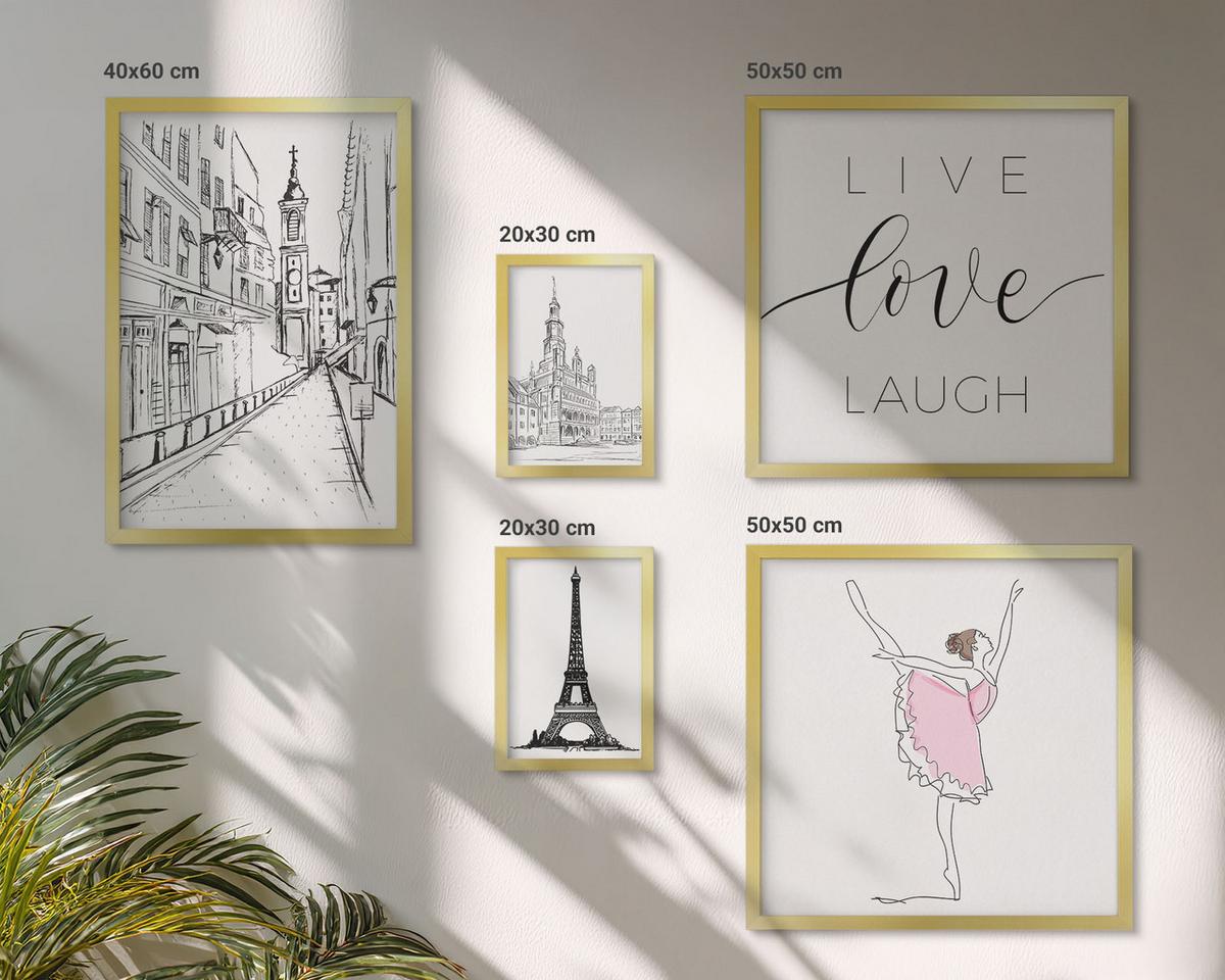 BILDER SET 5er Set - 50x50 cm & 20x30 cm & 40x60 cm Goldrahmen - Fruchtige Zitrusmuster - Goldfarben, Kunststoff (40/60cm) - TULUP