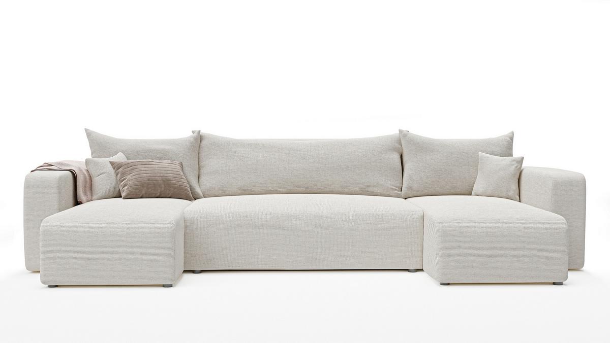 WOHNLANDSHAFT U-Form mit Schlaffunktion und Bettkasten, Beige - Beige/Creme, Holzwerkstoff/Textil (318/79/145cm) - Idohome