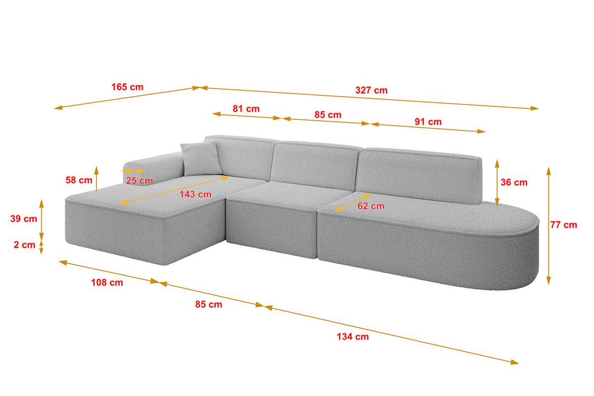 ECKSOFA Ottomane Links IREA-L2-v3 - 327x165x77 cm Hellgrau - Hellgrau, Holzwerkstoff/Textil (327/165cm) - ALTDECOR