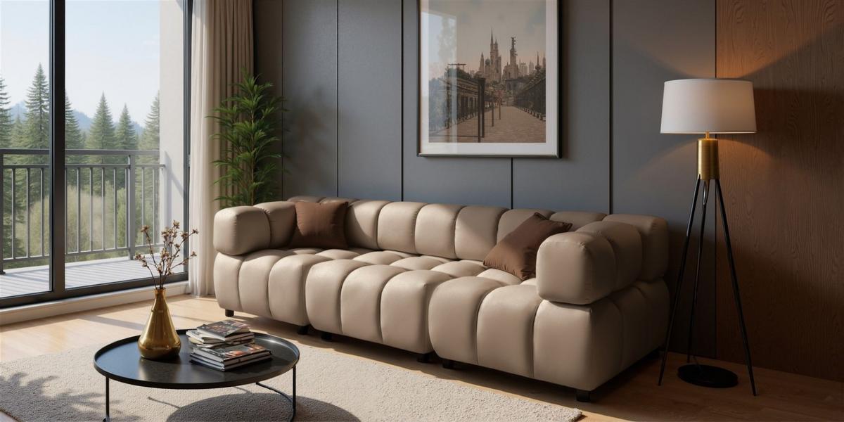 SOFA 3-sitzer Flow - Hellbraun, Holzwerkstoff/Textil (288/71/96cm) - Fun Möbel