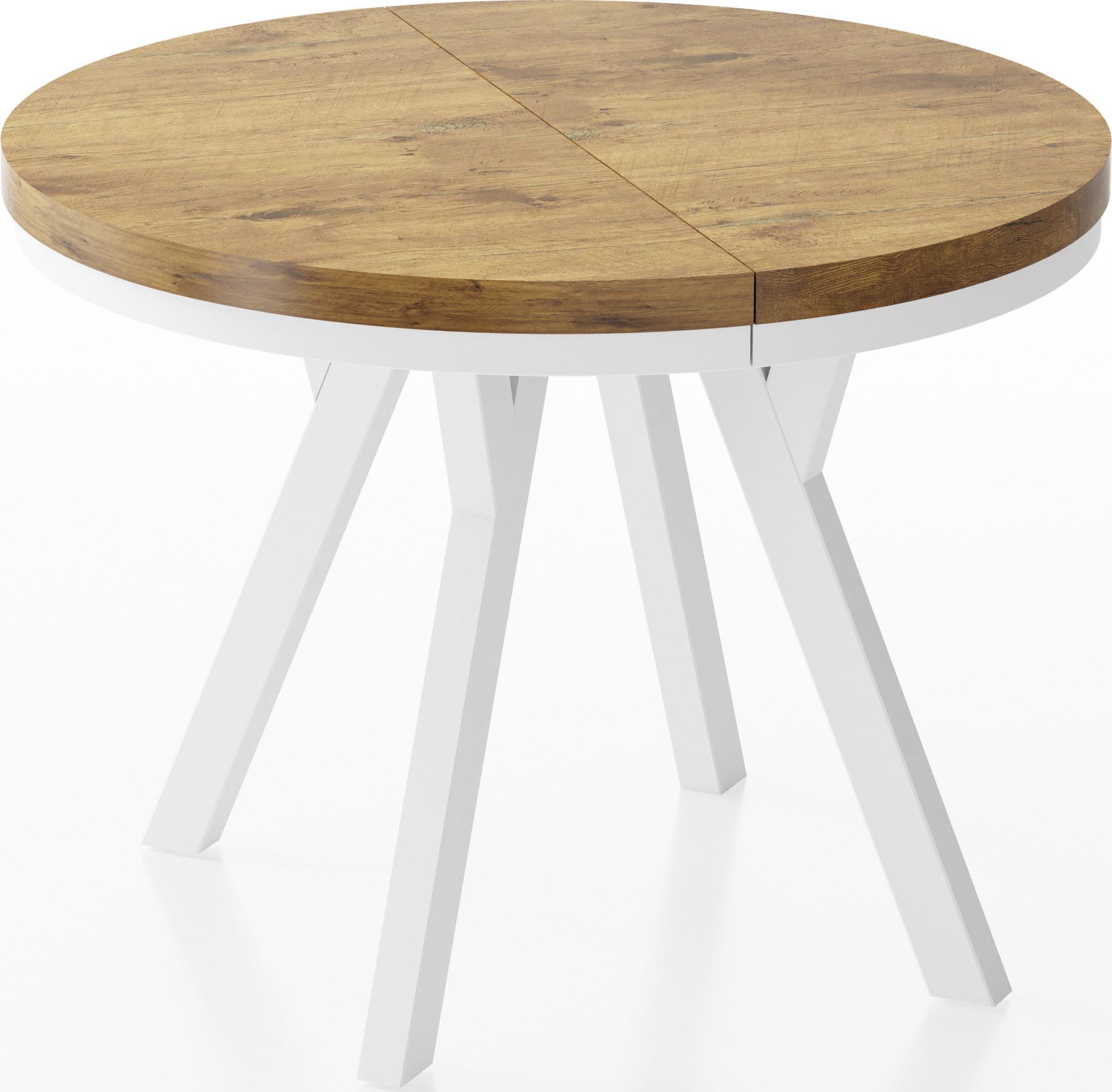 ESSTISCH Lume Weiß runder ausziehbarer, Lancelot Eiche 100-200/100/76 cm - Eichefarben/Weiß, Holz/Holzwerkstoff (100/200/76cm) - WFL GROUP