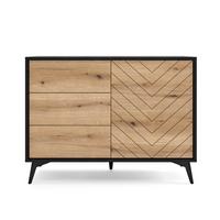 SIDEBOARD Boulia Schwarz mit Fischgrätfronten in Eiche 104 cm - Eichefarben/Schwarz, Holzwerkstoff/Metall (104/77/39cm) - Selsey