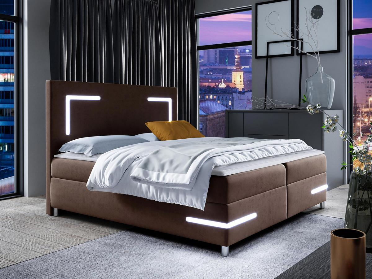 BOXBETT Delos LED - H3 - Dunkelbraun, Holz (160/200cm) - MIRJAN24