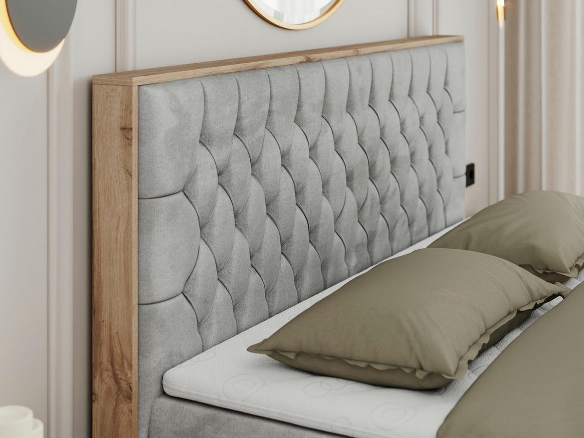 BOXBETT AMORE 160/200 Hellgrau Velvet - H4 - Hellgrau, Holz/Textil (160/200cm) - MKS