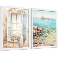 POSTER 3er Bilder-Set Wandbilder Meer Relax modern ohne Rahmen – Wohnzimmer Deko, Schlafzimmer, Küche, Badezimmer Weißer Rahmen A4 - Weiß, Papier (29.7/1/21cm) - Nacnic