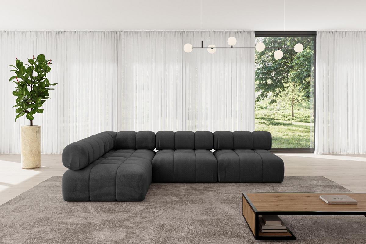 ECKSOFA modulares Sofa Samaro-L2 - 285x190x70 cm Schwarz Velours - Schwarz, Holzwerkstoff/Textil (285/190cm) - ALTDECOR