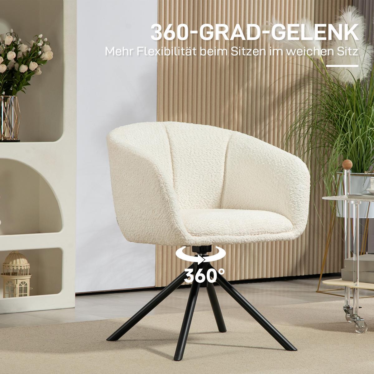 ARMLEHNENSTUHL Loungesessel mit Armlehne, 360° Drehfunktion, Leinenoptik, Cremeweiß - Creme, Kunststoff (58.5/78.5/59cm) - HOMCOM
