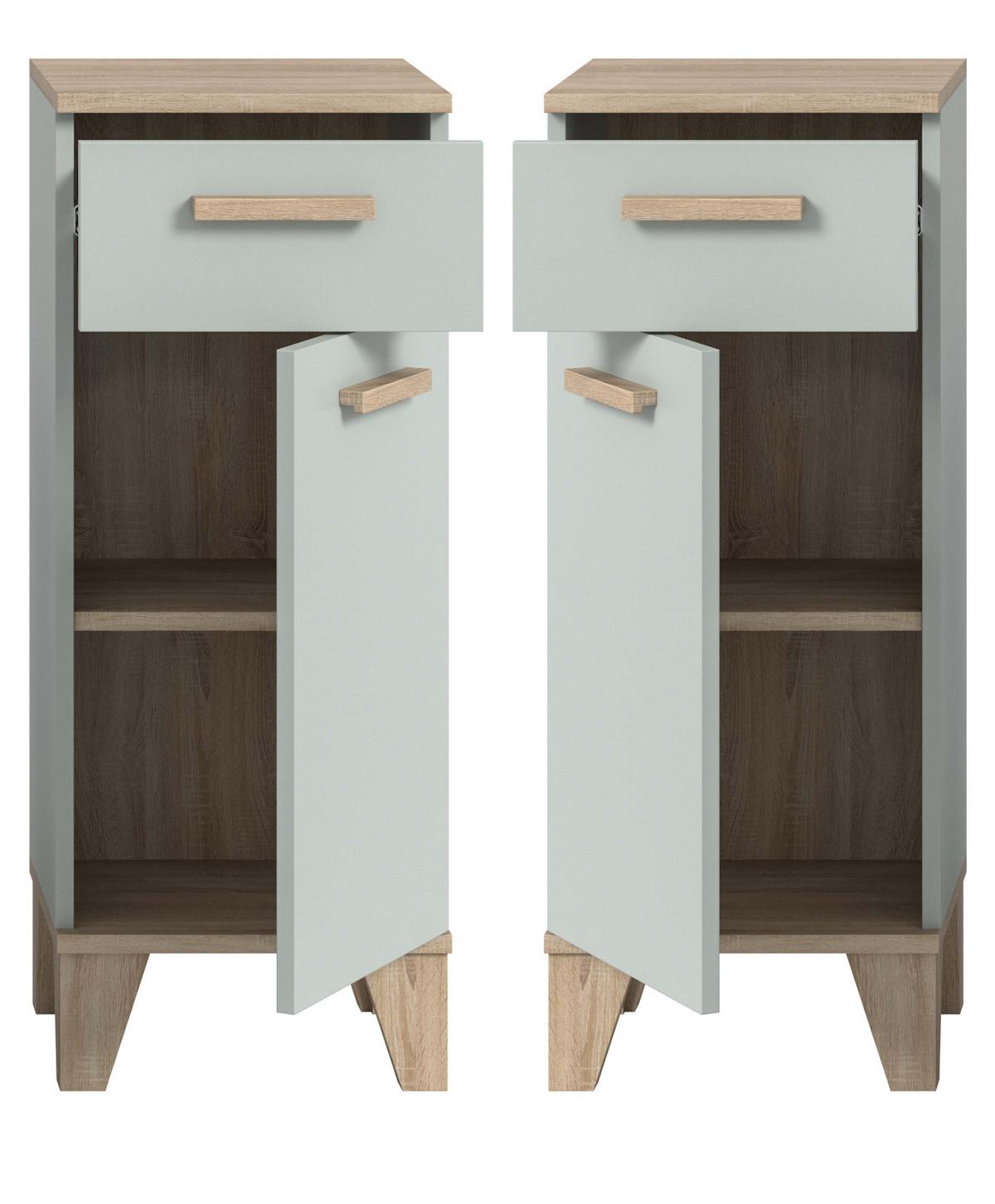 BADSCHRANK grün, Eiche 34 x 87 cm, Badezimmer Kommode skandinavisches Design - Eichefarben/Grün, Holzwerkstoff (34/87/31cm) - Inn.Furn