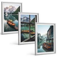 BILDER SET 3er Set - 40x60 cm Silberner Rahmen - Bootshaus am Bergsee - Silberfarben, Kunststoff (40/60cm) - TULUP