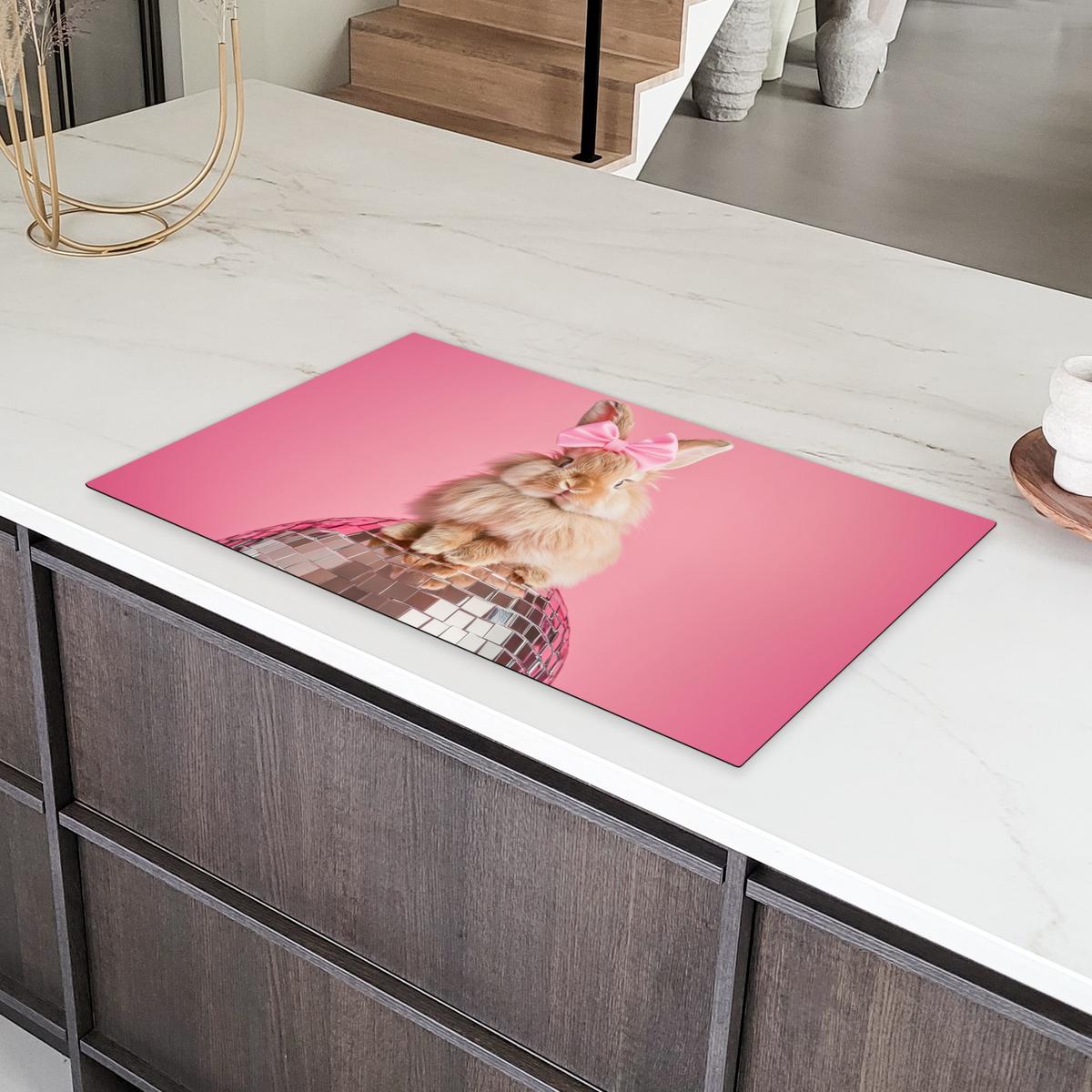 HERDABDECKPLATTE Schleife - Discoball - Kaninchen Ceranfeldabdeckung 90x52 cm - Pink, Kunststoff (90/52/0.2cm) - MuchoWow