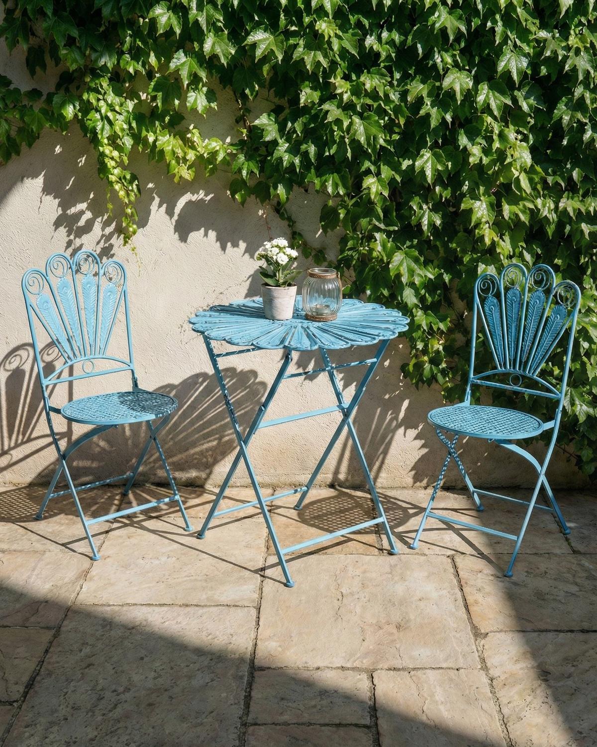 GARTENSTUHL 2er-Set klappbar Metall Blau Pavia - Blau, Metall (40/91/47cm) - Beliani
