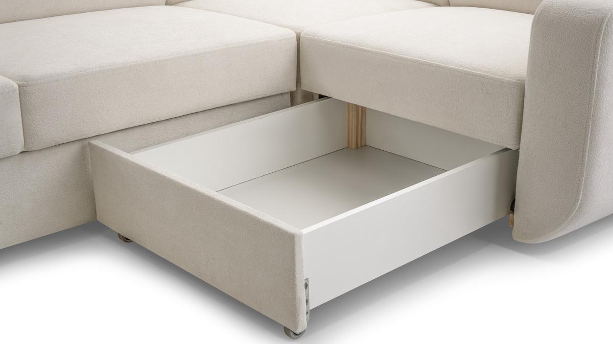 WOHNLANDSCHAFT CASTELLO Beige Plüsch-Stoff mit Schlaffunktion - Beige, Holz (337/97/184cm) - MASSENO