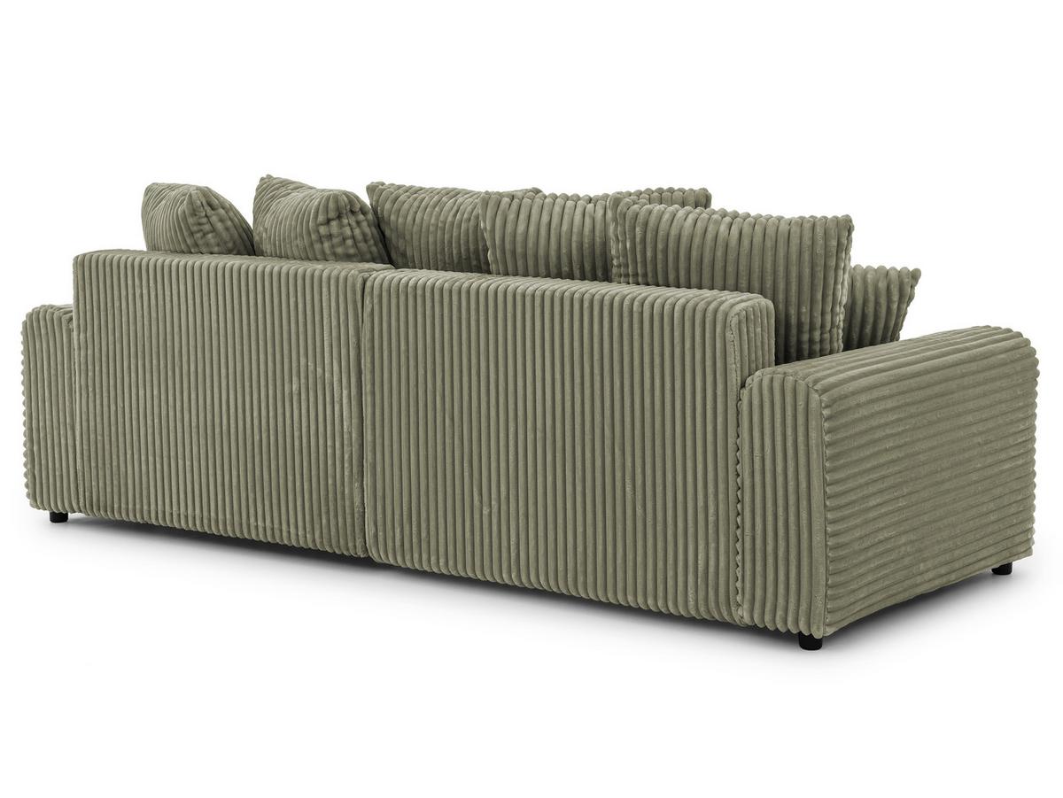 ECKSOFA Calma mit Schlaffunktion und Bettkasten im Bumpy-Design aus weichem Olive Plüschcord - Ottomane rechts - Schwarz/Grün, Holz/Kunststoff (140/239cm) - S-Style