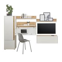 WOHNWAND Sekretär weiß, Wotan Eiche, Wohnkombination 5-teilig 250 cm - Eiche Wotan/Silberfarben, Holzwerkstoff/Kunststoff (250/157/40cm) - Furn.Design