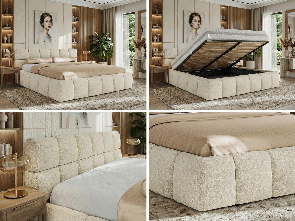 POLSTERBETT NIRA CLASSIC 160/200 - Creme Strukture - Multipocket-Matratze - Creme, Textil (160/200cm) - MKS