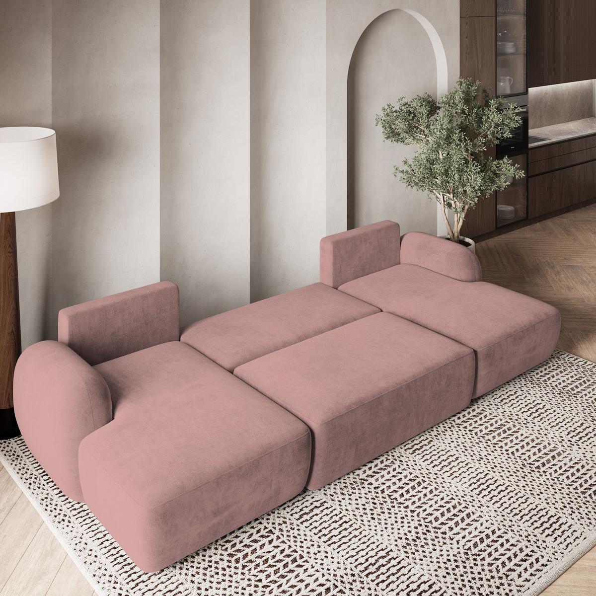 WOHNLANDSCHAFT SAVONA K Rosa Plüsch-Stoff mit Schlaffunktion - Schwarz/Rosa, Holz/Kunststoff (320/90/148cm) - MASSENO