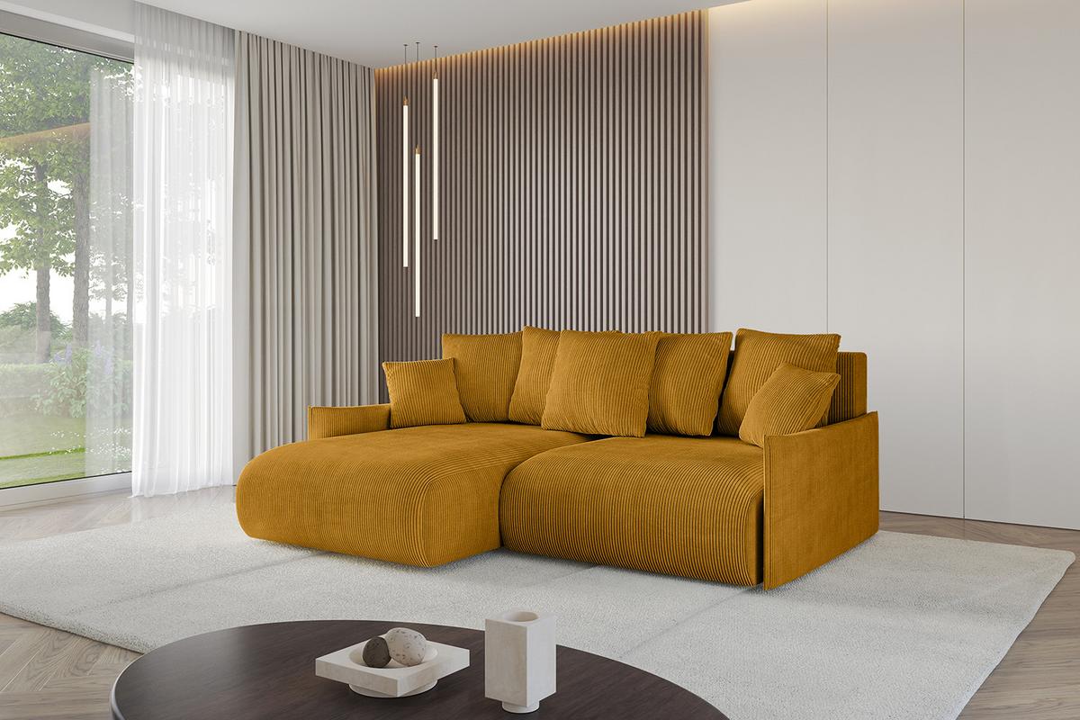 ECKSOFA Ottomane links ONESK-L -v1 216x177x72 Senfgelb Cord - Currygelb, Holzwerkstoff/Kunststoff (216/177cm) - ALTDECOR
