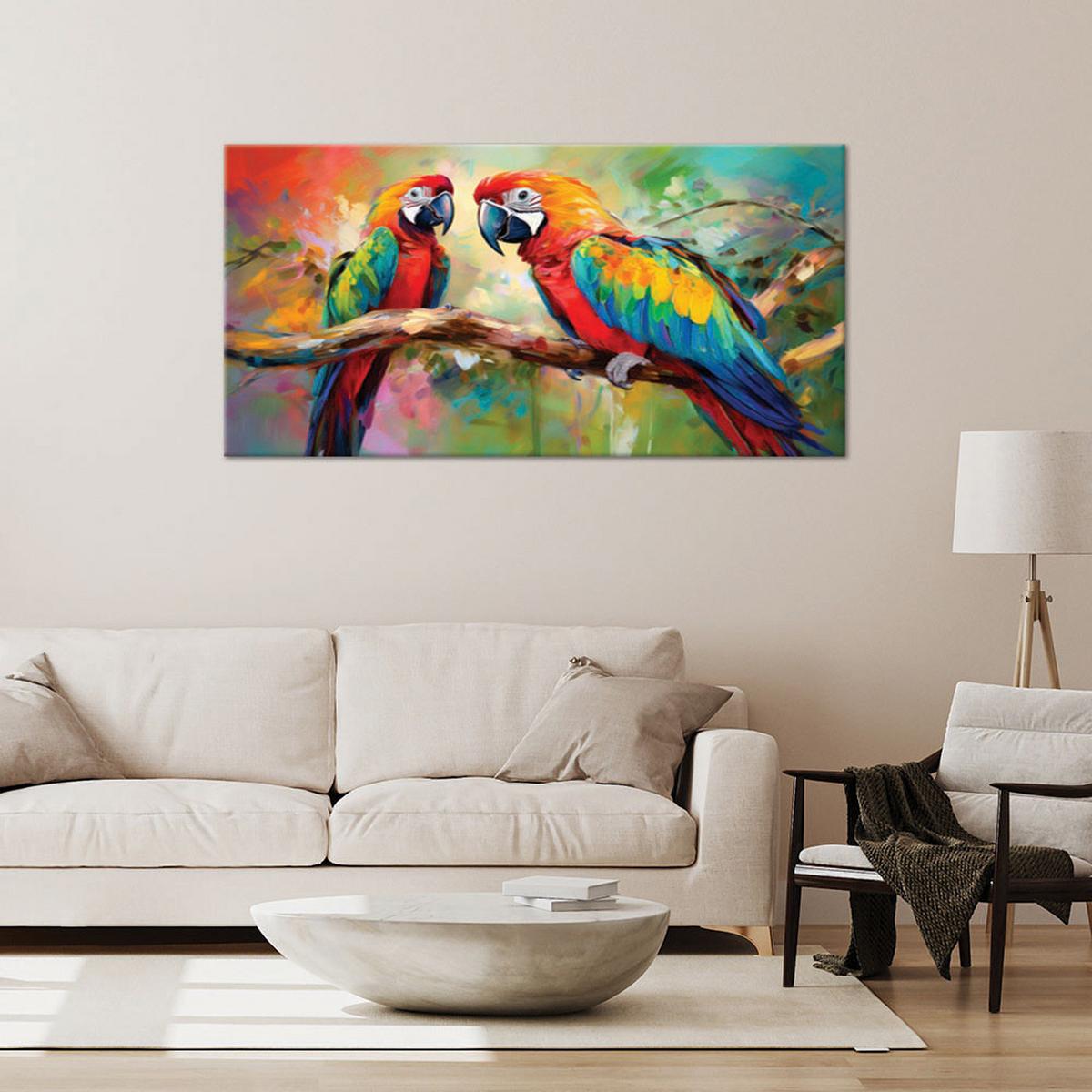 WANDBILD papageien vögel tiere bunt - Multicolor, Textil (100/50cm) - Feeby