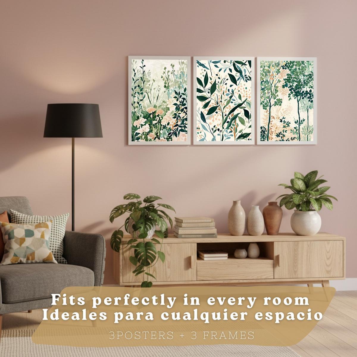 POSTER 3er-Set Wandbilder Floral Landschaft modern Wohnzimmer Deko, Schlafzimmer, Küche, Badezimmer Weißer Rahmen A3 - Weiß, Papier (29.7/1/42cm) - Nacnic