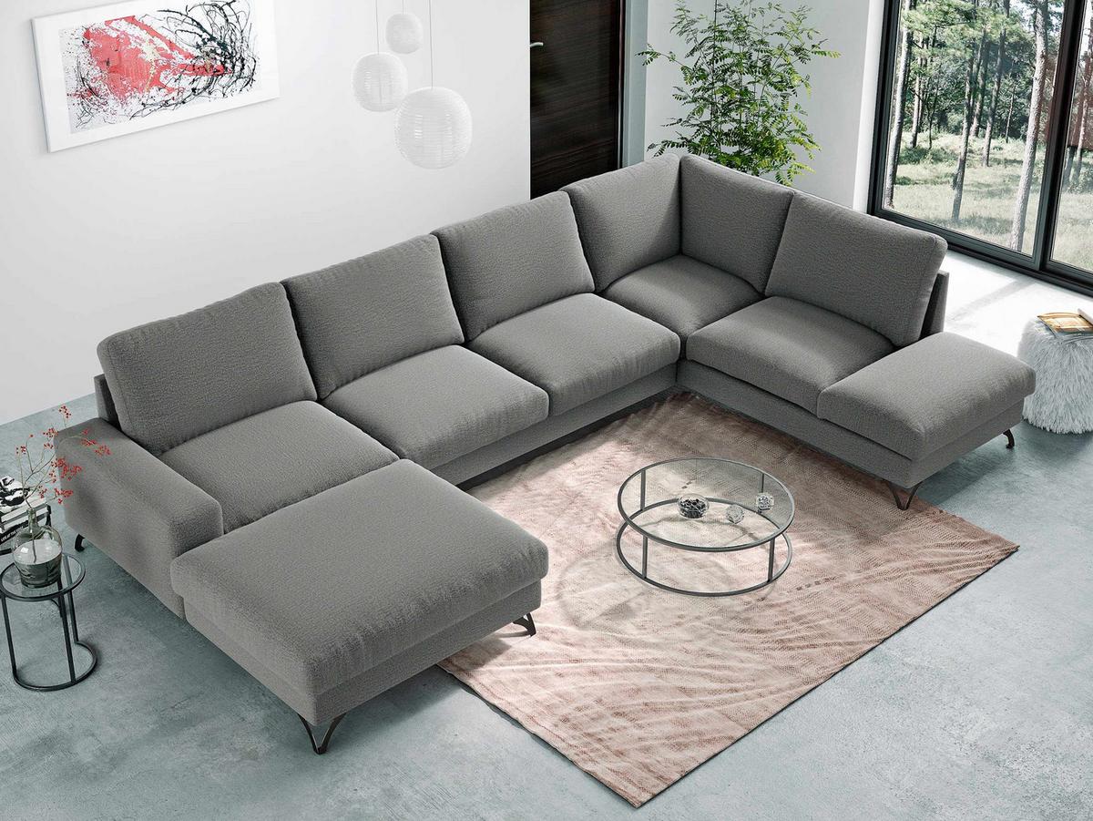 WOHNLANDSCHAFT Flavio U, Seite: Links - L1F+L2F+R3F - Schwarz/Grau, Holz/Textil (367/91/214cm) - MIRJAN24