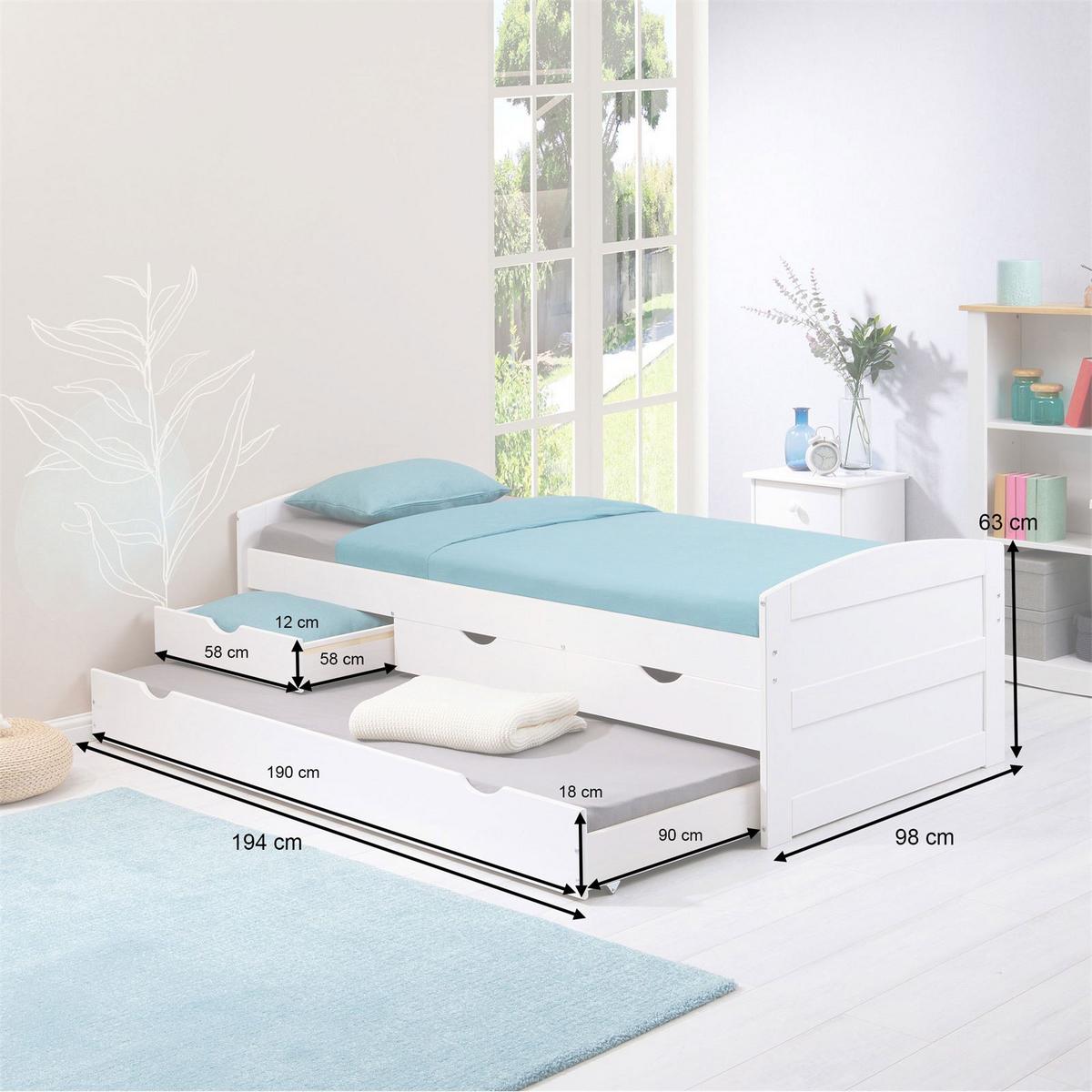 FUNKTIONSBETT JESSY 90x190 cm weiß - Weiß, Holz (98/63/194cm) - IDIMEX