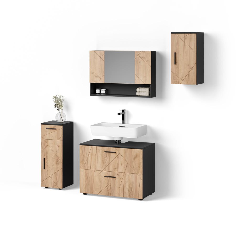BADMÖBEL-SET Ronco Goldkraft Eiche/Anthrazit 4 Teile - Honigeiche/Anthrazit, Holzwerkstoff (41/80/58cm) - Livinity®