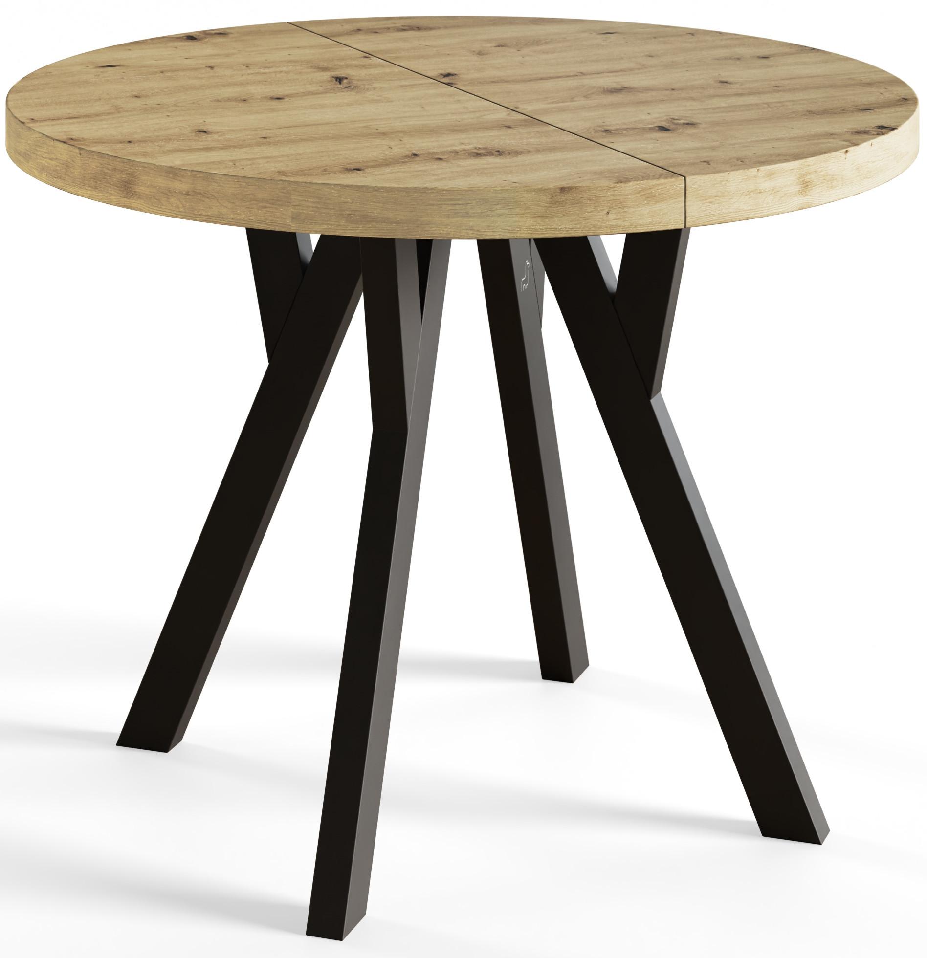 RUNDER Esstisch ausziehbar – Moderner Wohnzimmertisch und Küchentisch – Tisch mit Stabile Konstruktion, Durchmesser 120 cm - 220 cm - Farbe Artisan - Hellbraun/Schwarz, Holzwerkstoff (120/120/77cm) - Alpi-Möbel
