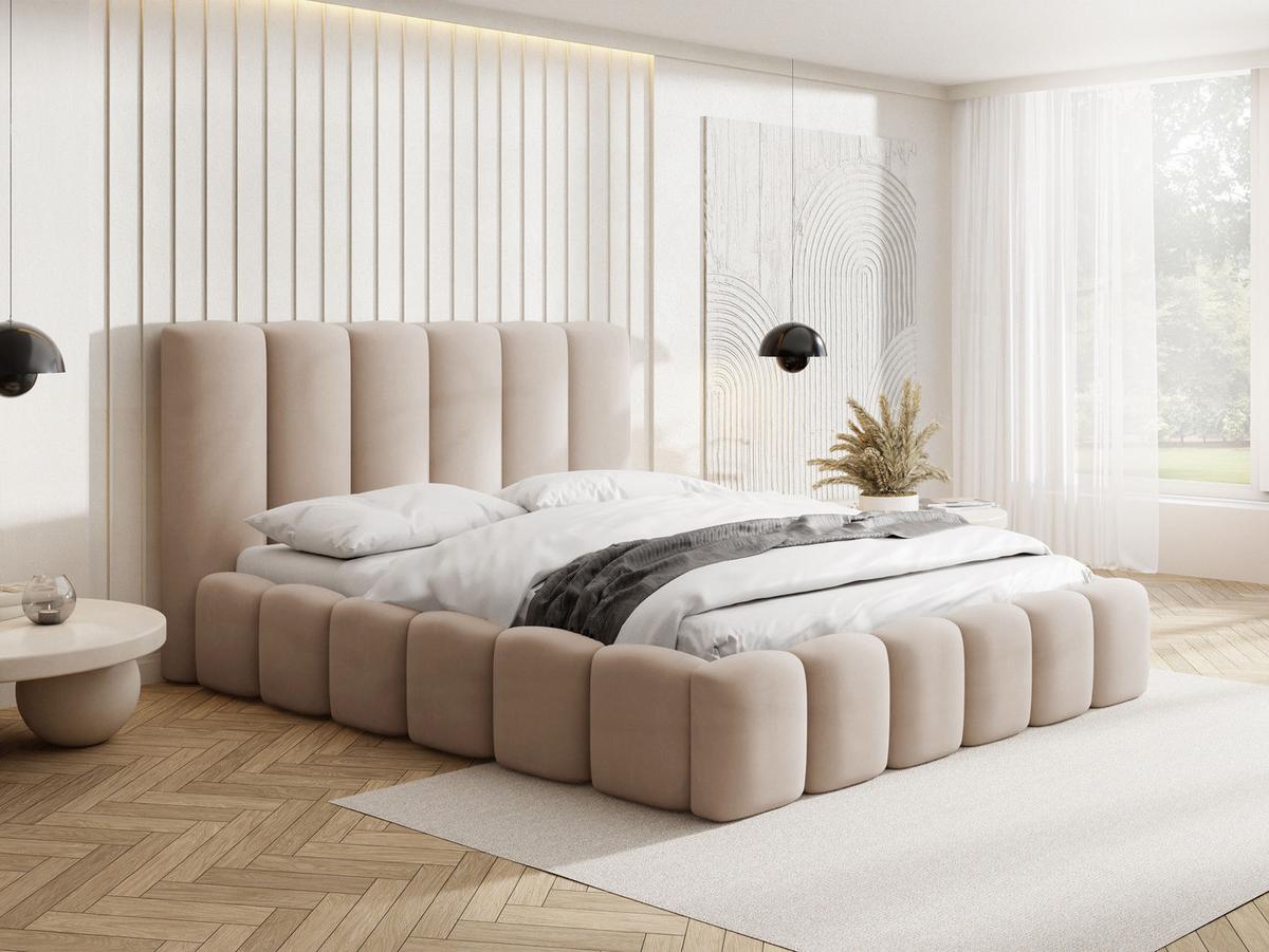 POLSTERBETT Serenity mit Bettkasten, Beige Samt 160x200 cm - Ecru/Beige, Holzwerkstoff/Kunststoff (160/200cm) - WFL GROUP