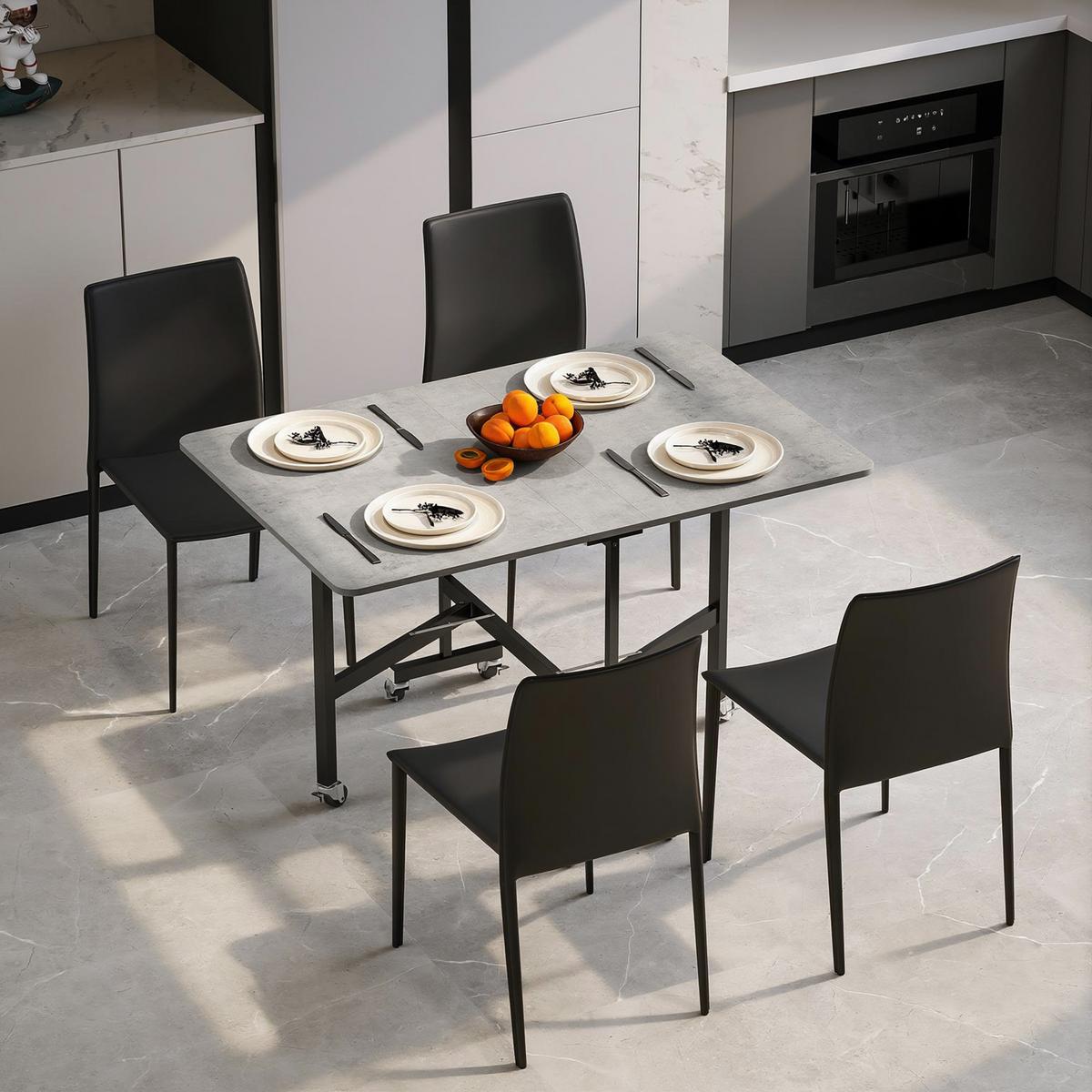 ESSTISCH, Küchentisch mit Rollen, Klapptisch für 4-6 Personen, für Küche, Grau - Schwarz/Grau, Holzwerkstoff/Metall (120/80/73cm) - HOMCOM