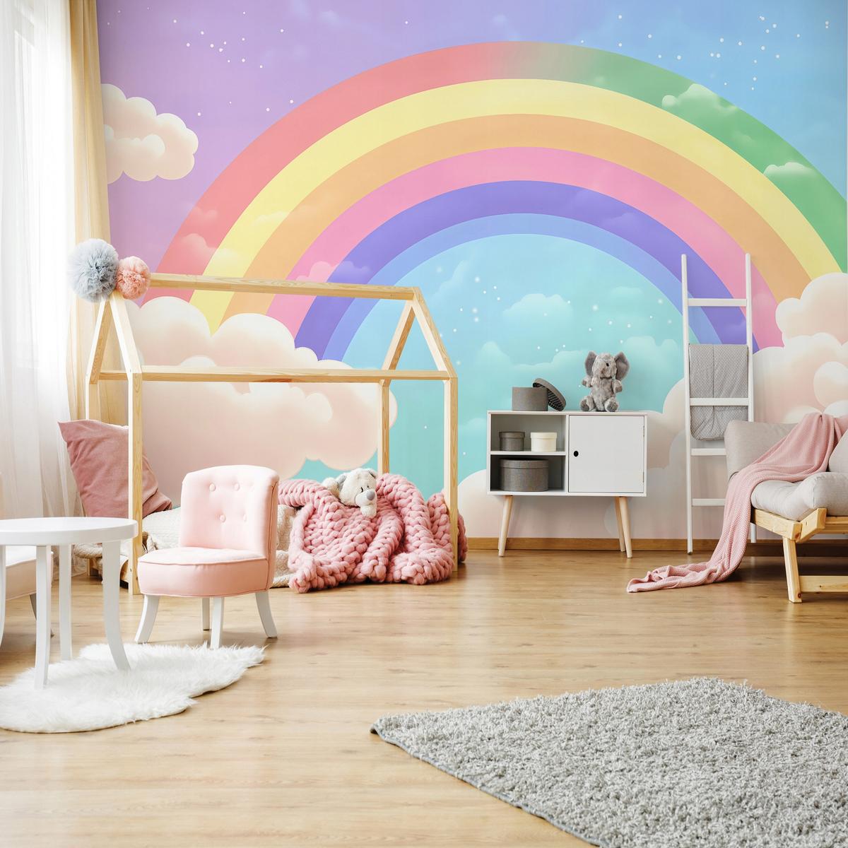 FOTOTAPETE Kinderzimmer Mädchen Regenbogen Kindertapete 400x280 - Multicolor, Papier (400/280cm) - Wallarena