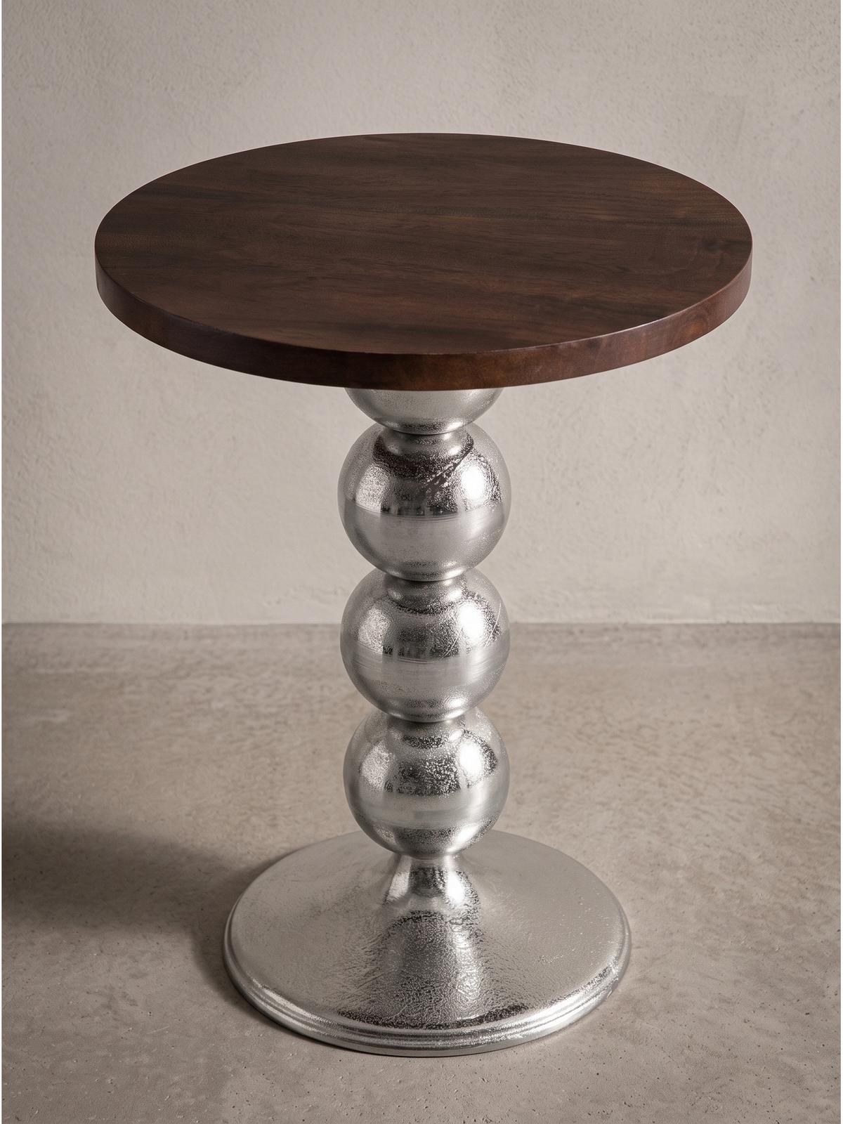 BEISTELLTISCH AMANTEA, Mango Massivholz, Braun-Silber, Ø 50 x 61,5 cm - Silberfarben/Sheeshamfarben, Holz/Metall (50/50/61.5cm) - KADIMA DESIGN