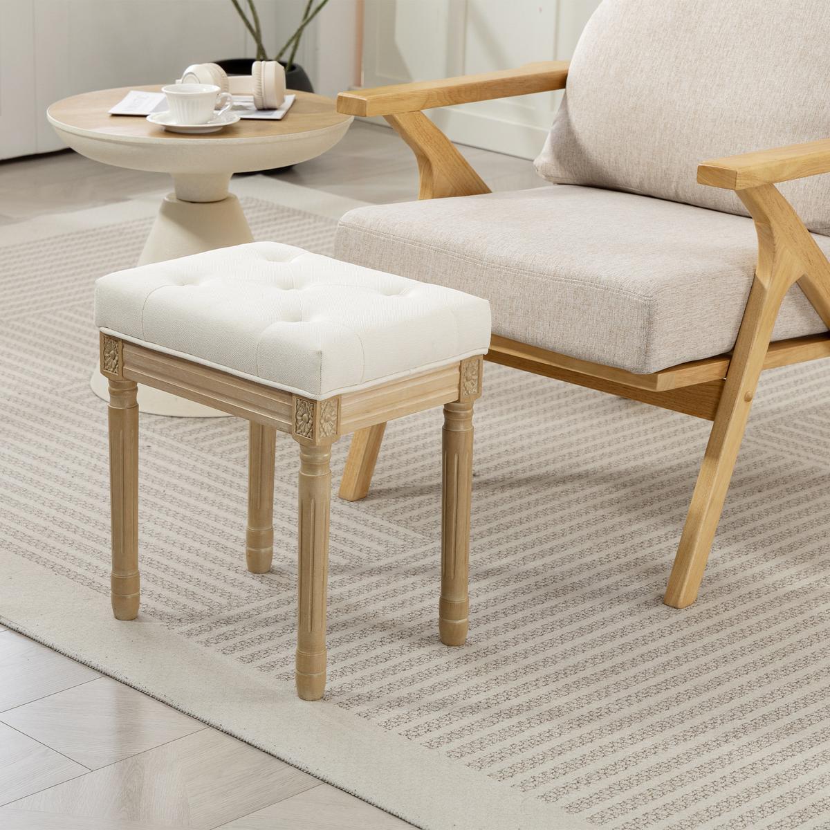 SITZHOCKER Polyester Gummiholz Beige - Beige/Naturfarben, Textil (32/46.5/42cm) - HOMCOM