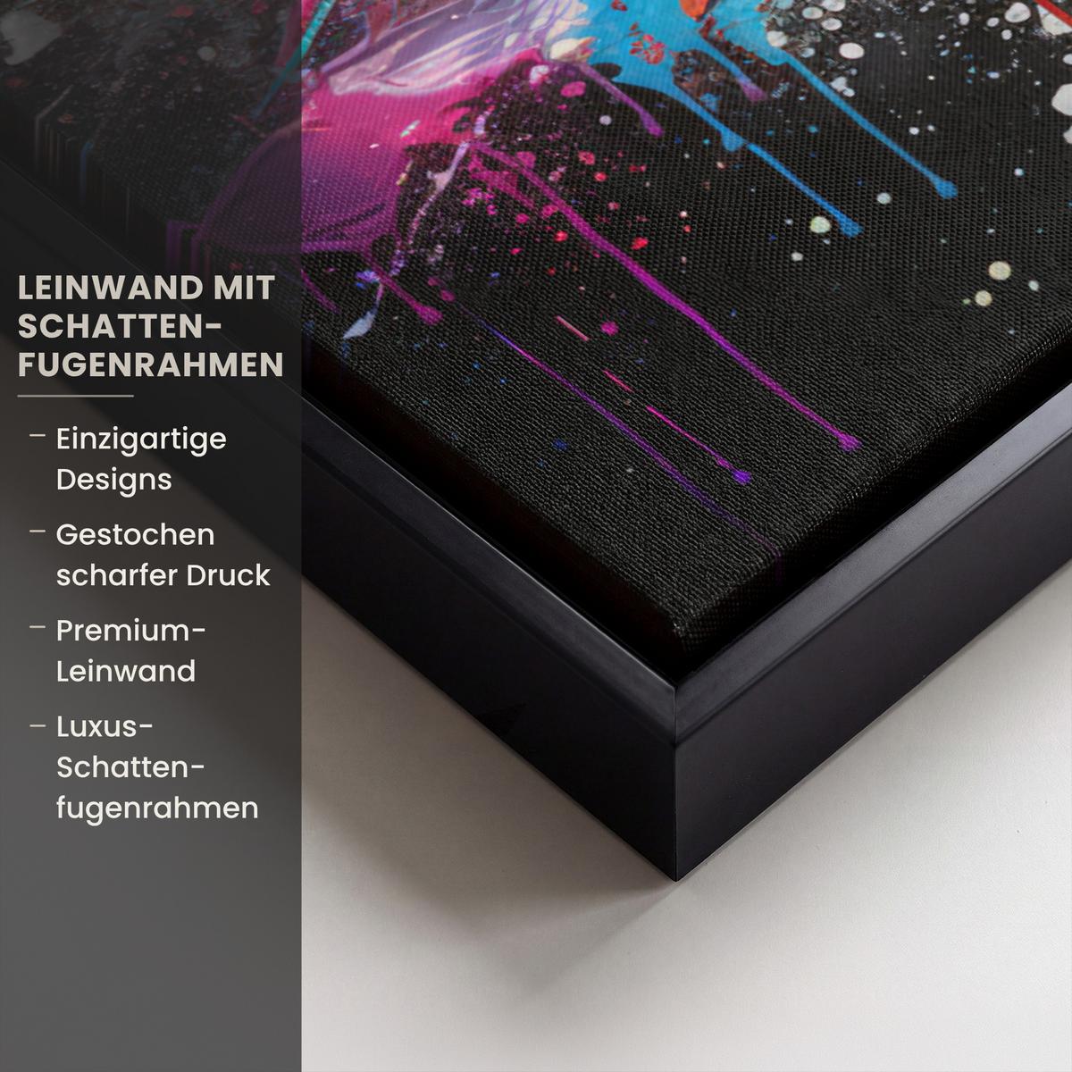 LEINWAND Bilder mit Rahmen - Fußball - Farbe - Farben - Schwarz - Weiß - 70x100 - Weiß, Textil (70/100cm) - MuchoWow
