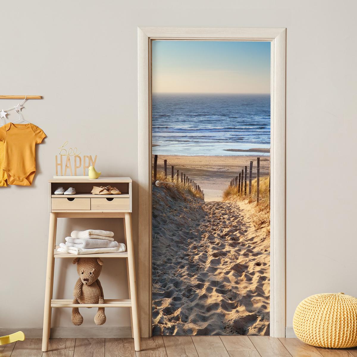 TÜRAUFKLEBER Strand - Meer - Niederlande - Dünen - Sonne Fototapete 75x205 cm - Türtapete - Blau, Kunststoff (75/0.1cm) - MuchoWow