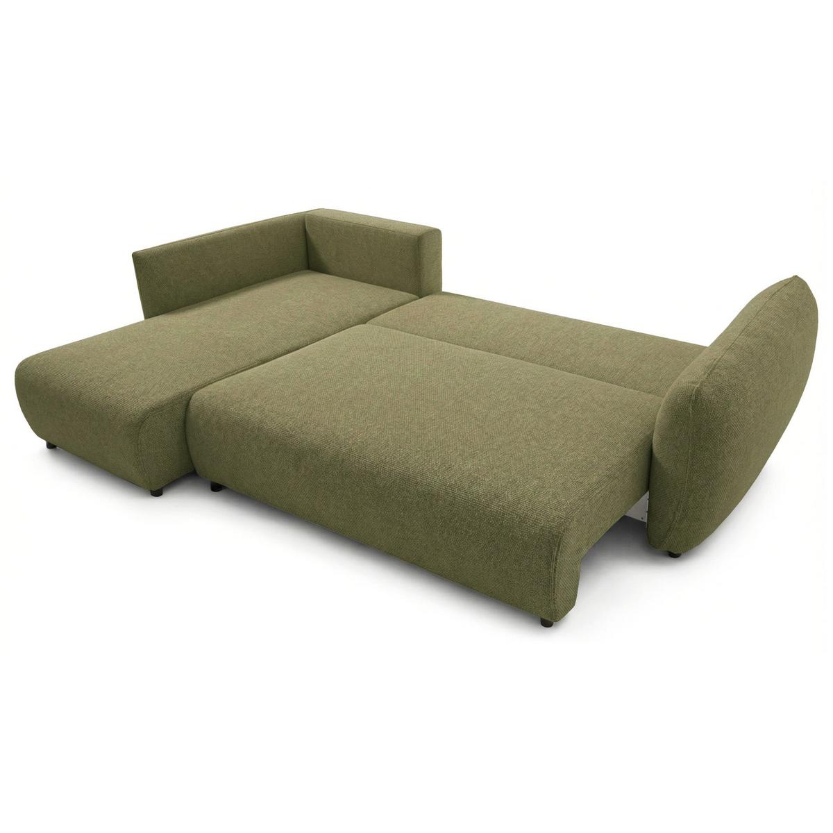 ECKSCHLAFSOFA Zordo OLIVGRÜNER CHENILLE LINKS MIT ZWEI BETTKÄSTEN - Schwarz/Olivgrün, Kunststoff/Textil (256/170cm) - Selsey