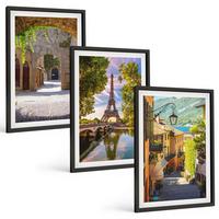 BILDER SET 3er Set - 40x60 cm Schwarzer Rahmen - Straßen der Eiffel-Architektur - Schwarz, Kunststoff (40/60cm) - TULUP