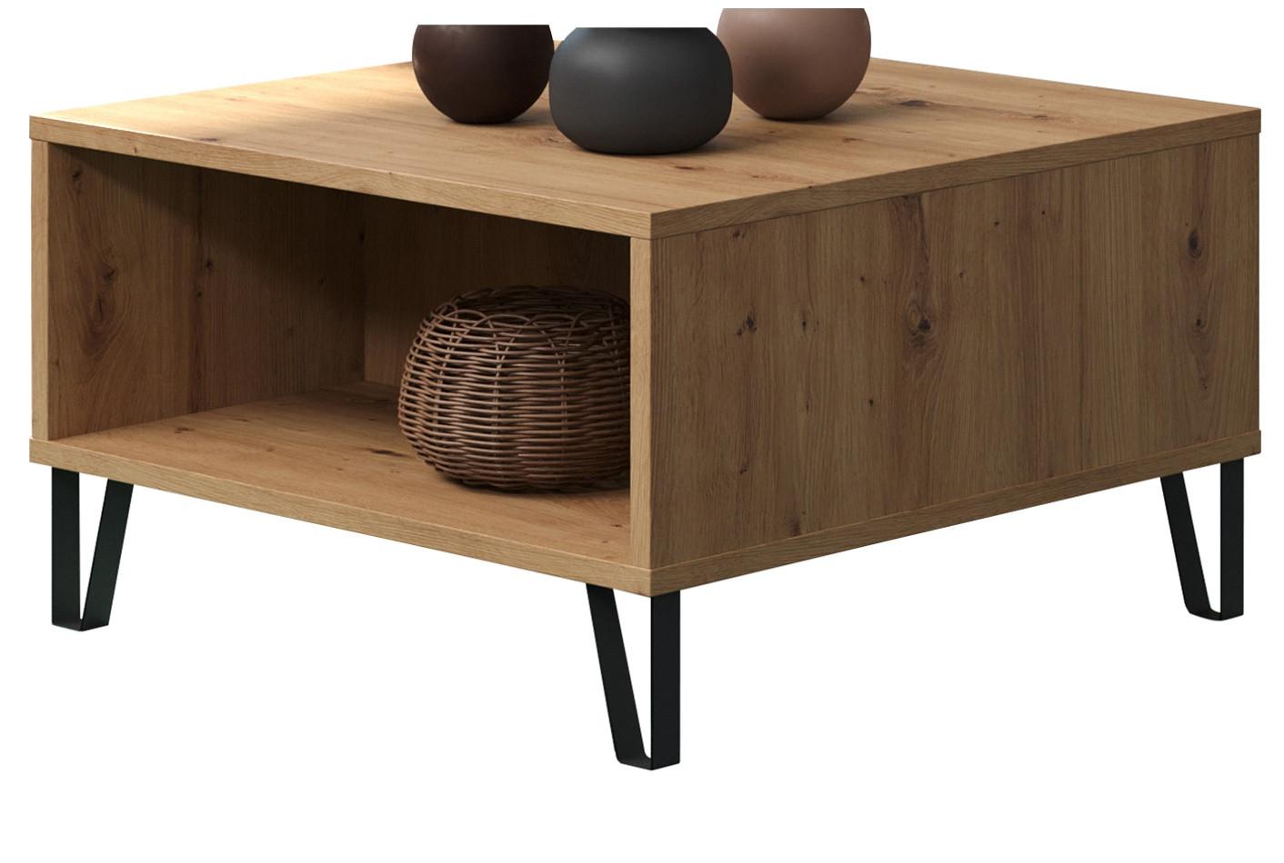 COUCHTISCH Eiche Artisan 60 x 60 cm quadratisch, Beistelltisch mit Ablage - Eichefarben/Schwarz, Holzwerkstoff/Metall (60/60/37cm) - Top.Furn
