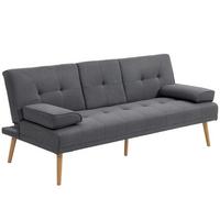 SCHLAFSOFA 3-Sitzer-Sofa Bettsofa mit Klappbarem Tisch Stoffsofa mit Leinenoptik - Dunkelgrau/Naturfarben, Holz/Textil (77/78/181cm) - HOMCOM