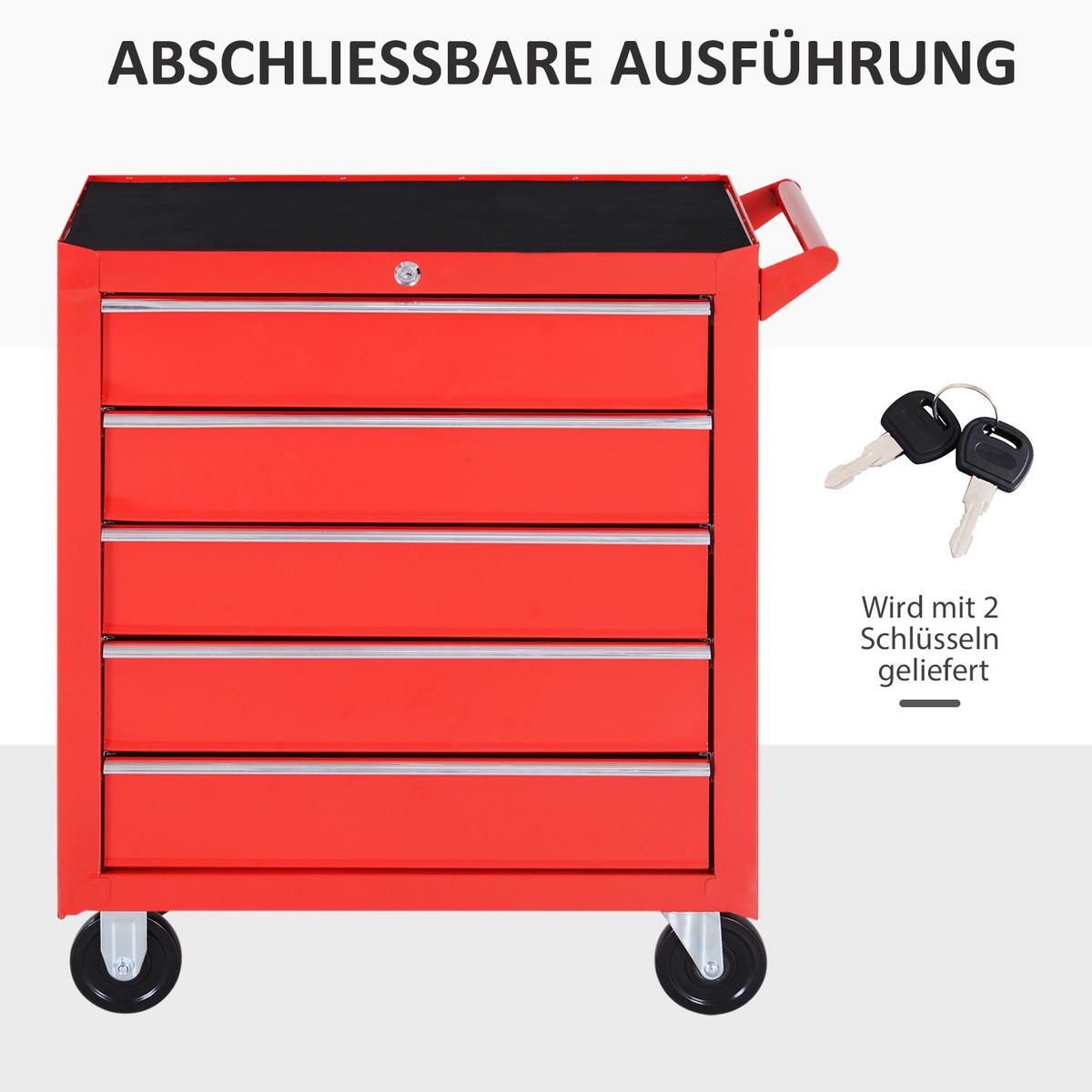 WERKSTATTWAGEN mit Rollen, Stahl, Rot - Rot, Metall (33/75/69cm) - DURHAND