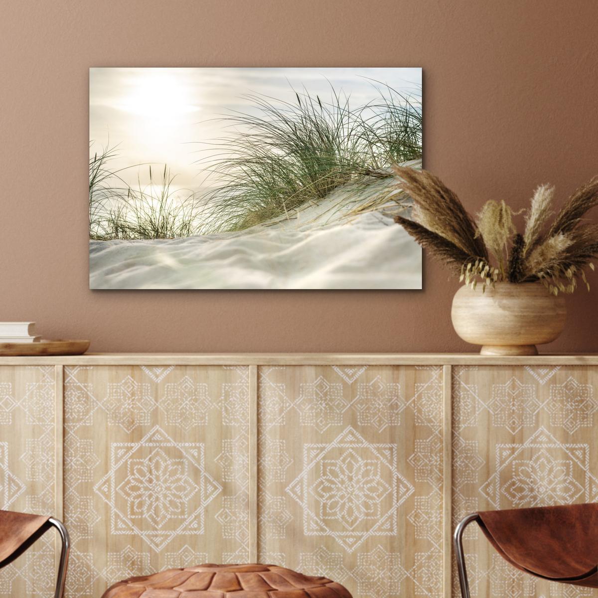 METALLBILD Dünen mit Strandhafer in der Sonne des Nationalparks Schleswig-Holsteinisches Wattenmeer Wandbild 60x40 cm - Creme, Metall (60/40cm) - MuchoWow