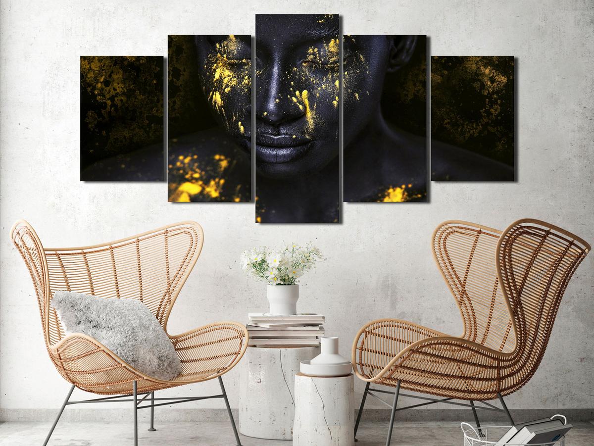 KUNSTDRUCK Schwarz 200/100 cm - Goldfarben/Schwarz, Textil (200/100cm) - KUNSTLOFT